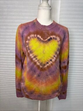 Raquel Allegra Tie-Dye Heart Crewneck Sweater- 70% merino wool 30% cashmere 1406